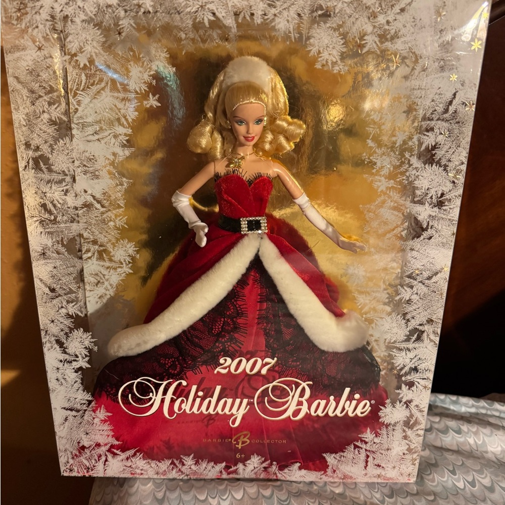 2007 Barbie Holiday Doll in Elegant Red and White Gown